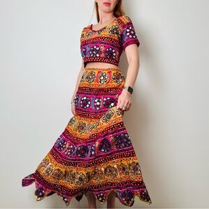 Aari Embroidered Cotton Skirt Mirror Work Indian Lehenga Choli Set Top Colorful